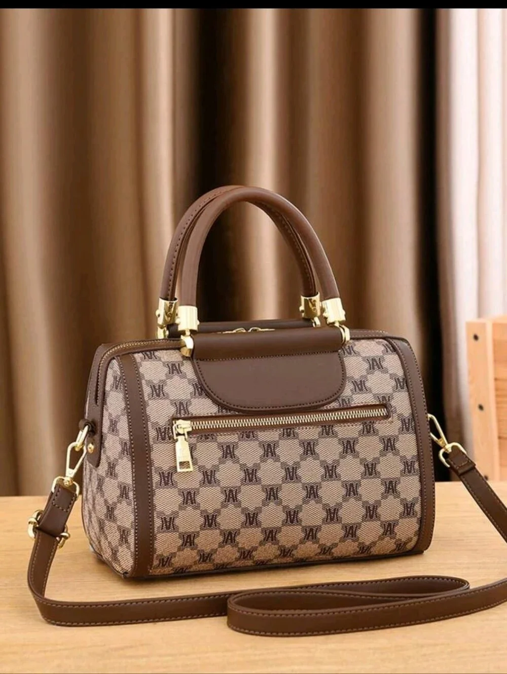 Coffee/Brown Signature Satchel 3pcs Set Fashion Printed Tote Bag, Wallet, Pillow